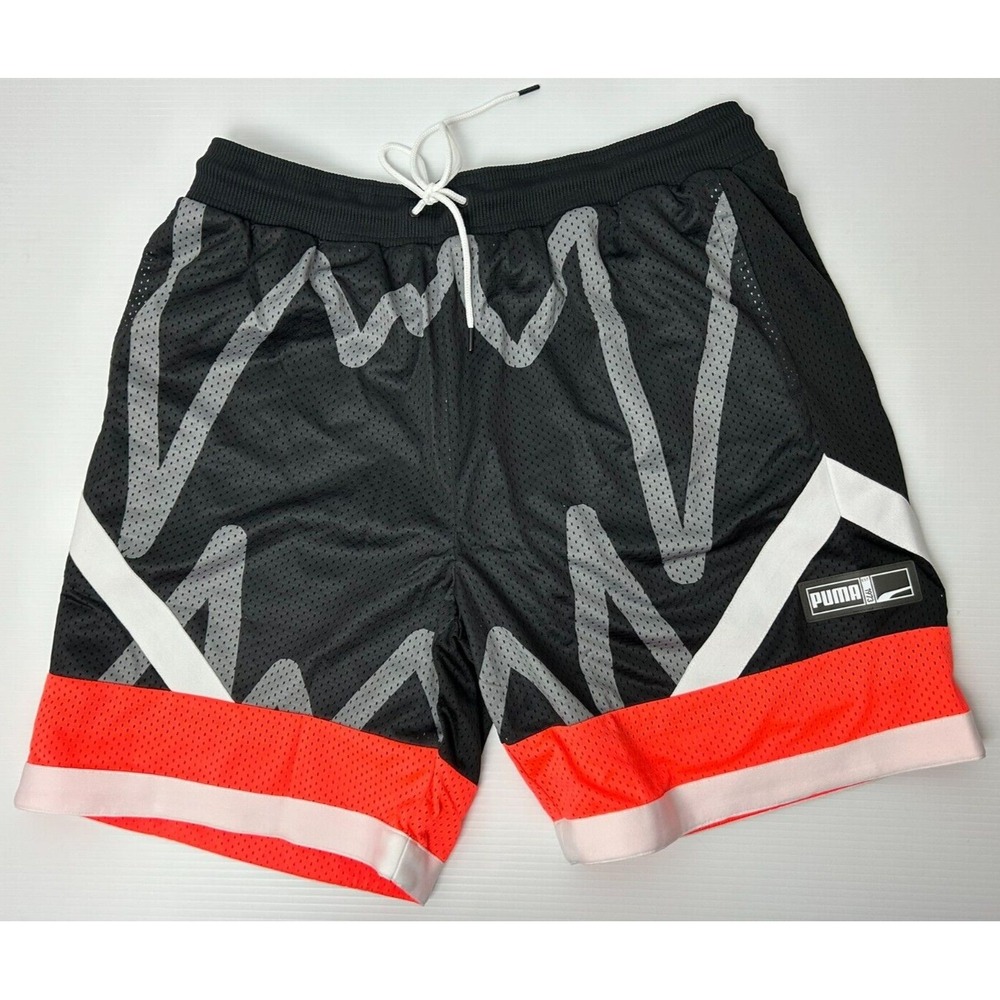 PUMA JAWS Mesh Shorts Mens Size Large Basketball Mesh Black Red White Drawstring